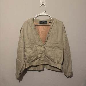 Vintage 80s 90s Bomber Flight Jacket 100% Linen Womens Medium Old Money Sporty